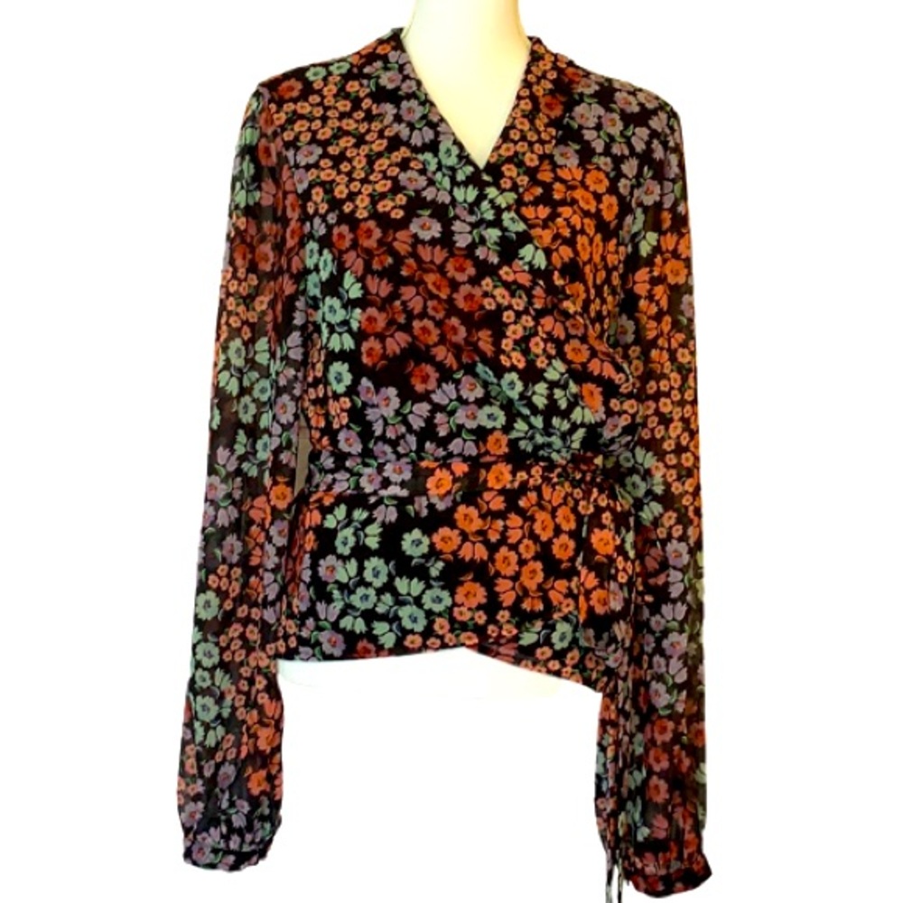 Lovers + Friends/Revolve Black floral wrap top